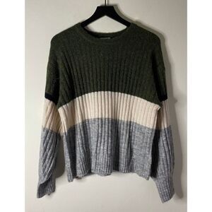 ICHI Alpaca Blend Striped Bishop Sleeve Sweater Size S